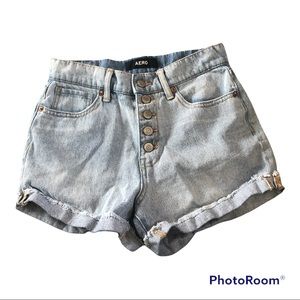 Mom Shorts button fly Jean shorts bleach washed roll up size 0 Aeropostale